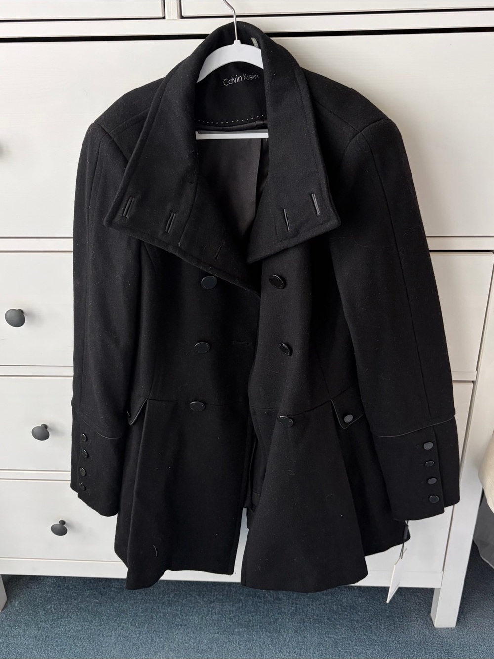 Calvin Klein Black Double-Breasted Pea Coat